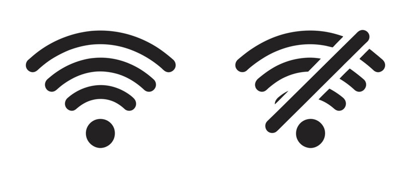 Wi-Fi icon set, connected and no Wi-Fi signal, internet connection and offline mode symbols, wireless network technology interface