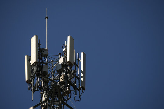 Cell tower antenna close up showing 5G mobile internet towers offering fast internet to rural areas