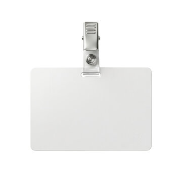Blank horizontal white ID badge with metal clip