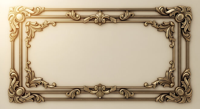 Elegant ornate rectangular frame with intricate decorative elements and a subtle golden glow, perfect for luxurious displays and sophisticated design projects