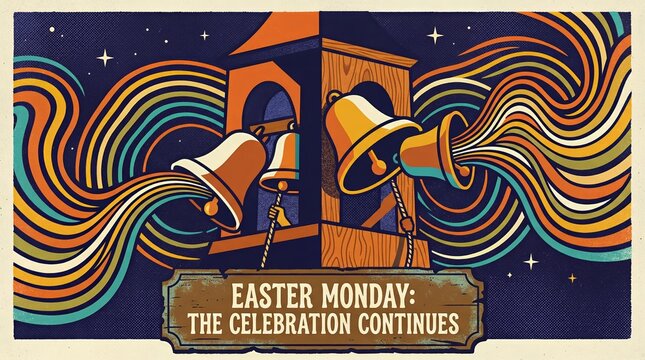 High Contrast Retro Church Bells Ringing for Easter Monday Joy