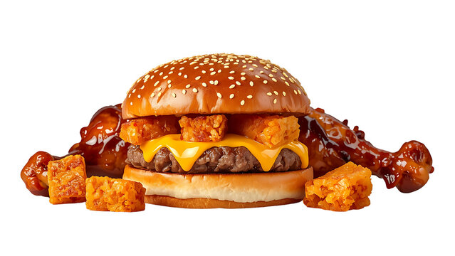 Mini burger with melted cheese small porota pieces transparent background
