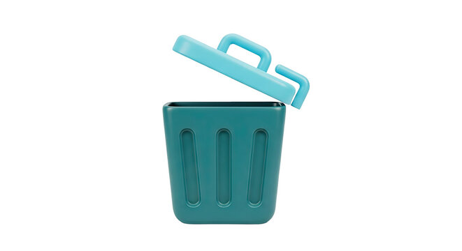 3D Rendered Teal Trash Can with Open Blue Lid