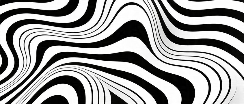 Abstract black and white wavy stripes with optical illusion distorting effect