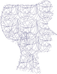 Fototapeta premium Abstract Line Art Human Profile with Chaotic Scribble Pattern. The overlapping lines create a dynamic visual texture, suggesting complexity, movement, and layered thought processes