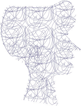 Abstract Line Art Human Profile with Chaotic Scribble Pattern. The overlapping lines create a dynamic visual texture, suggesting complexity, movement, and layered thought processes