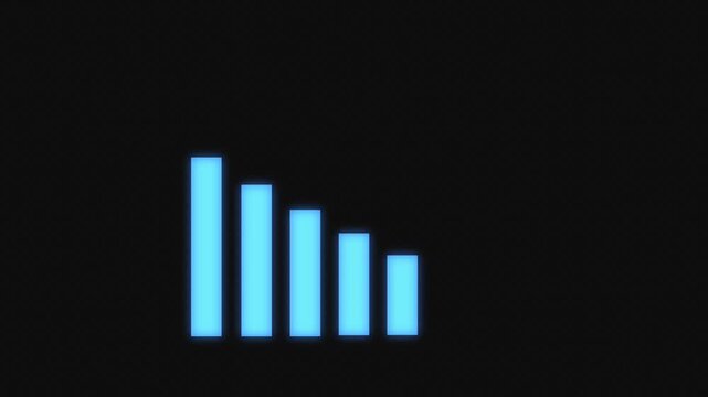 Animated glowing decreasing bar chart with red downward arrow on dark background