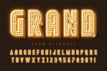 Retro marquee show alphabet design, circus, fairy LED lamps letters and numbers. © Aleksandr