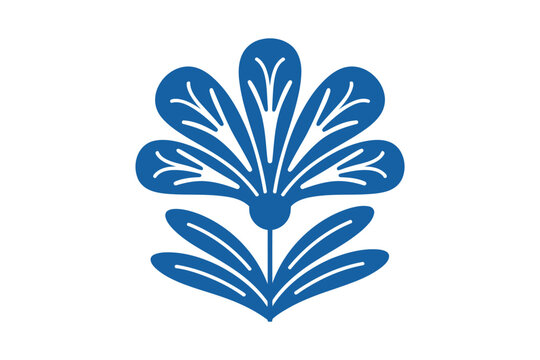 Folk art floral motif in blue featuring symmetric blooming flower head.
