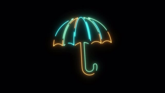 Glowing Neon Umbrella Protection Icon Animation Loop on Transparent Background