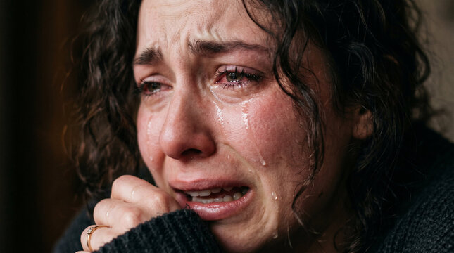 Woman crying with tears streaming in extreme emotion .intense feeling vulnerability and deep human expression moment concept.