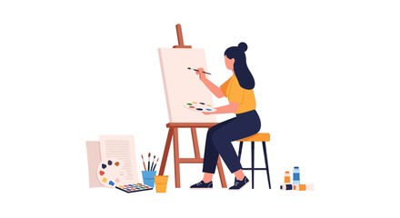 Fototapeta premium Woman painting on an easel.