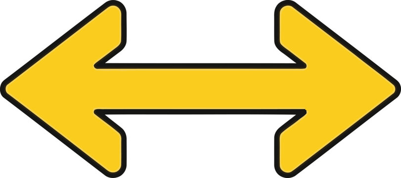 Yellow double headed arrow directional vector icon with direction