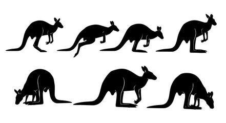 Kangaroo Silhouette Horizontal Set Macropus fuliginosus Wildlife Vector Collection © Md
