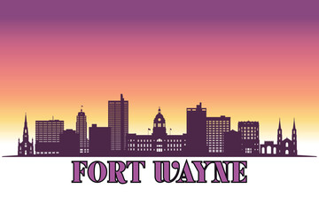 Obraz premium Global city Fort Wayne shown in a detailed vector skyline with a twilight sky 