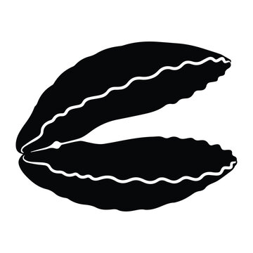 Clam Shell Open Shape Icon Silhouette Vector black design on a white background