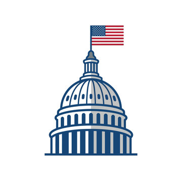 Flat vector illustration depicts the united states capitol building