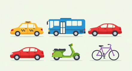 Naklejka premium Collection of diverse vehicles for transportation and travel.