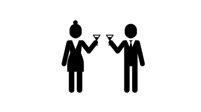 Animated Celebration Toast Pictogram Man and Woman Clinking Glasses Success