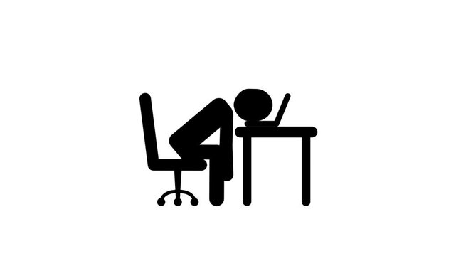 Animated Work and Sleep Pictogram Office Desk Burnout Concept
