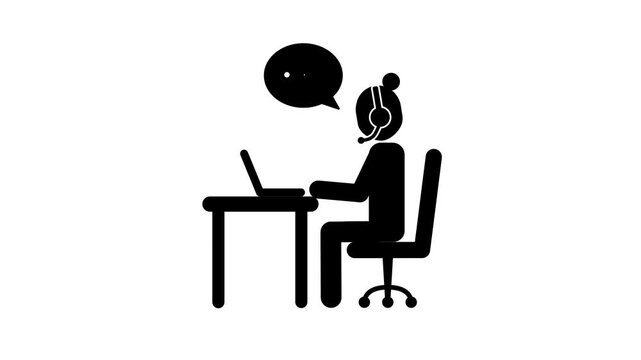 Animated Customer Service Pictogram Support Representative at Desk