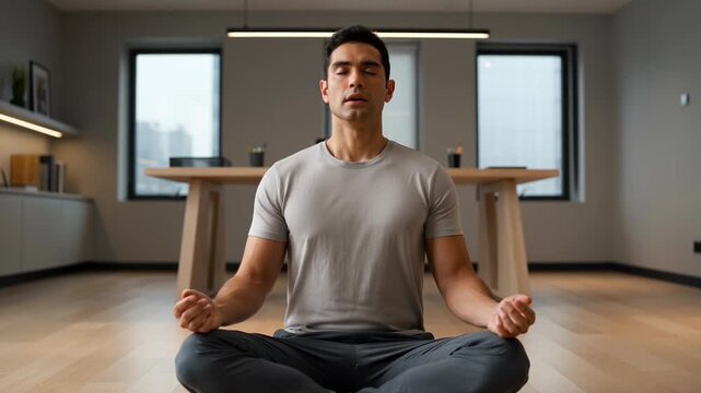 Man taking an office meditation break for mental health at work