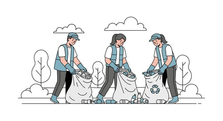 Obraz premium People collecting trash in the park.