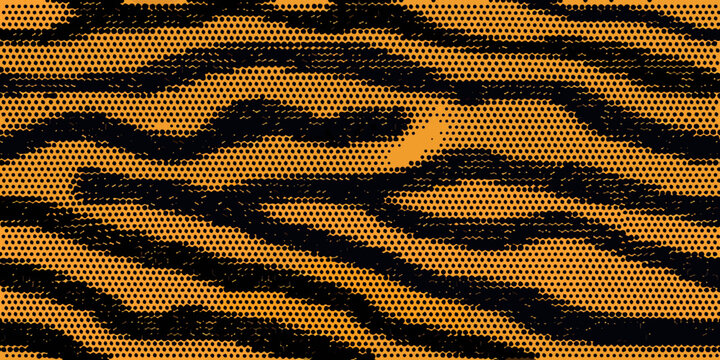Abstract tiger stripes and a crescent moon in dotted pattern