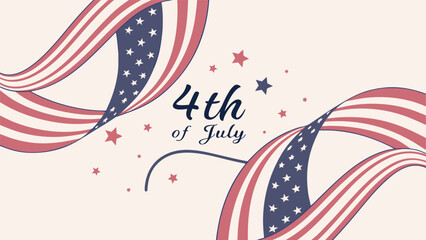 Fototapeta premium Happy 4th of July banner featuring waving American flag for United States Independence Day holiday vector.