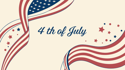 Obraz premium Fourth of July celebration banner with waving American flag, United States national holiday patriotic vector illustration design.