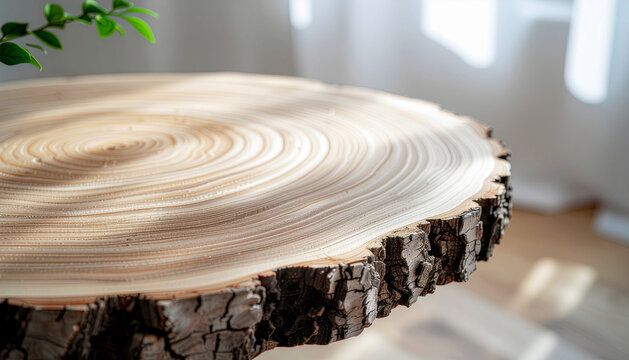 Close up of a tree trunk cross section showing natural wood growth rings