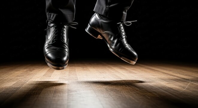 Tap Dancer Performing Energetic Routine on Stage.