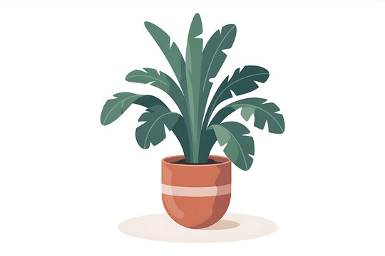 Cartoon illustration of a potted plant with large green leaves on white background