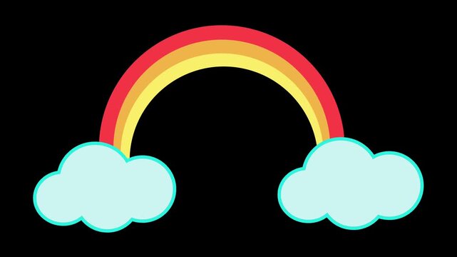 Cute Cartoon Rainbow with Clouds in Alpha Background. Colorful rainbow and clouds stickers animated. Education Concept for Preschool, Learning, and Family Content. 4K Animated Video