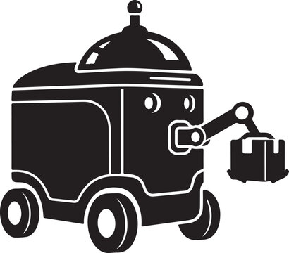 Black robot, industrial robot, mechanical arm, vector illustration, robotic design, automation icon