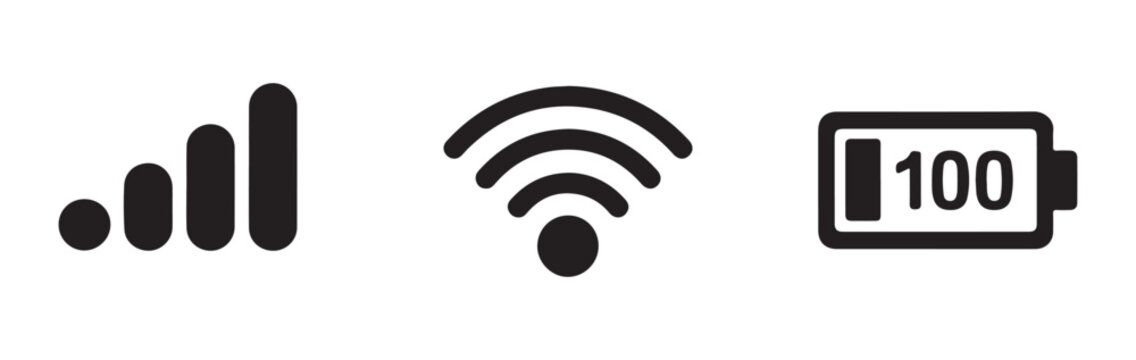 Signal bars wi fi symbol and battery indicator on transparent background illustration.