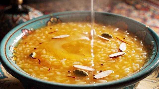 Cinematic aerial footage of a modern desert home with rice pudding stirred