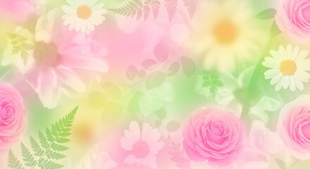 Obraz premium Soft Focus Floral Background with Roses and Daisies, Pastel Colors