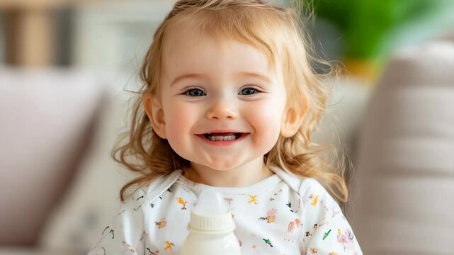 selective focus happy baby holding bun