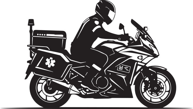 Emergency medical services, ambulance motorcycle, EMS bike, black vector icon
