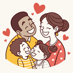 Happy family with two children laughing together warmly. © go