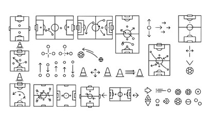 Soccer pitch diagram tactics linear icon set vector © MdMahfizur