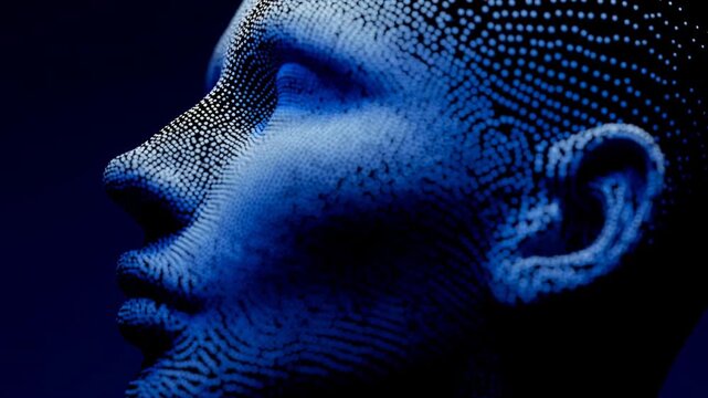 4K Futuristic human figure in blue digital design with dramatic lighting for promotional video and artistic presentations, abstract, promotional video, social media content