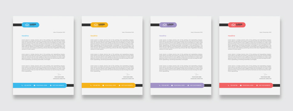 Professional business letterhead template with blue and white wave footer and header for effective company branding and formal correspondence.