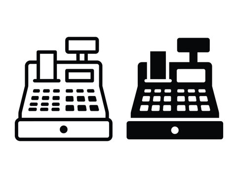 A black and white image of two cash registers Vector