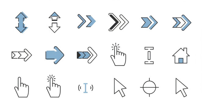 Collection of Various Arrow and Cursor Icons for Digital Interfaces.