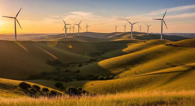 wind turbines in Oiz eolic park wind turbine farm sundown