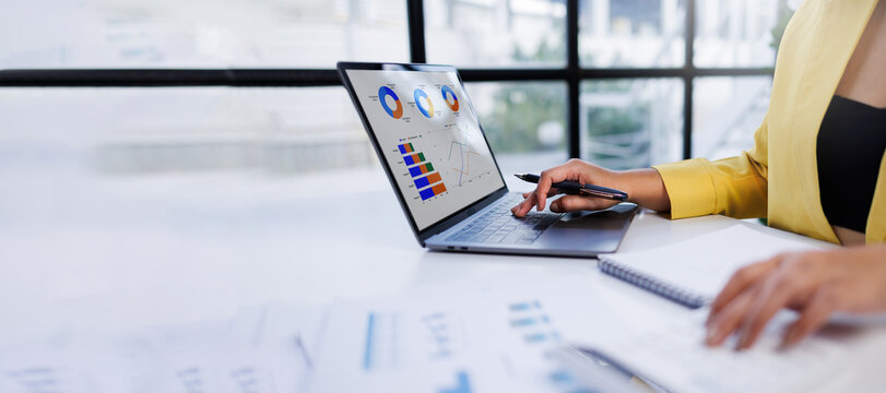 Business analysis report with financial data, marketing business strategy project, Business financing accounting banking concept, finances, calculate about cost to real estate investment, tax system.