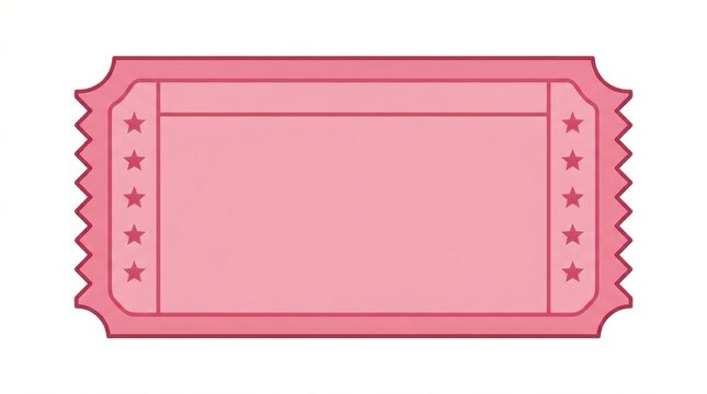 Pink vintage movie ticket template with perforated edges and star accents