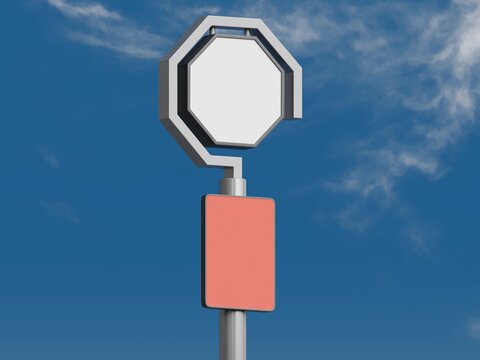 Clean 3D octagon sign on pole with blank space for design against blue sky background.